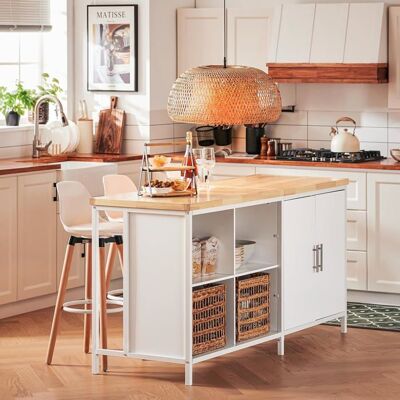 SOBUY Îlot Central de Cuisine Grand Plan de Travail en Bois d’Hévéa 4 Compartiments 2 Portes avec Étagères Réglables 170x60x89 Blanc Blanc - Publicité SOBUY Îlot Central de Cuisine Grand Plan de Travail en Bois d’Hévéa 4 Compartiments 2 Portes avec Étagères Réglables 170x60x89 Blanc Blanc - Publicité