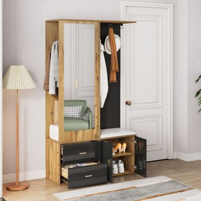Generic Vestiaire dentrée avec banc à chaussures et miroir Meuble a chaussures avec penderie Meuble entree en noir 100x38x180 cm Noir - Publicité Generic Vestiaire dentrée avec banc à chaussures et miroir Meuble a chaussures avec penderie Meuble entree en noir 100x38x180 cm Noir - Publicité