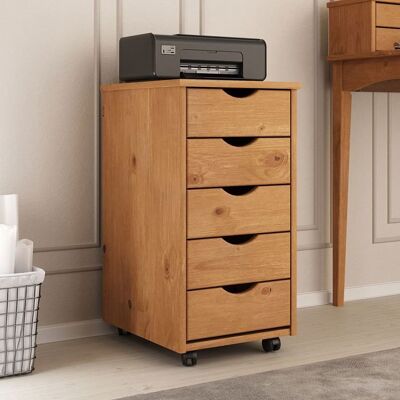 Idimex Caisson de bureau LAGOS meuble de rangement sur roulettes avec 5 tiroirs en pin massif couleur chêne Marron - Publicité Idimex Caisson de bureau LAGOS meuble de rangement sur roulettes avec 5 tiroirs en pin massif couleur chêne Marron - Publicité