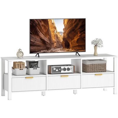 Meuble TV - HOMCOM - 65 pouces - 3 tiroirs et 3 étagères ouvertes - panneau de particules et MDF - 152x395x50cm - blanc Blanc - Publicité Meuble TV - HOMCOM - 65 pouces - 3 tiroirs et 3 étagères ouvertes - panneau de particules et MDF - 152x395x50cm - blanc Blanc - Publicité