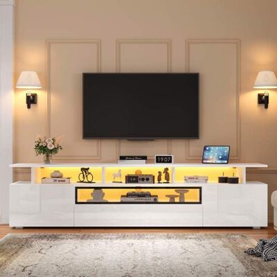 Meuble TV - LEMONBEST - 180x38x45 cm - Blanc brillant - LED contrôlable - 2 armoires 1 tiroir Blanc - Publicité Meuble TV - LEMONBEST - 180x38x45 cm - Blanc brillant - LED contrôlable - 2 armoires 1 tiroir Blanc - Publicité