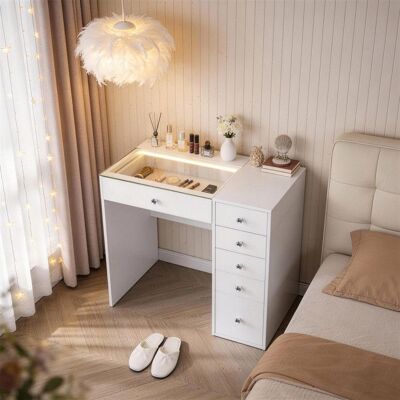 FENCHILIN Coiffeuse LED éclairage 6 Tiroirs Blanc 92 x 81 x 55 cm Blanc - Publicité FENCHILIN Coiffeuse LED éclairage 6 Tiroirs Blanc 92 x 81 x 55 cm Blanc - Publicité