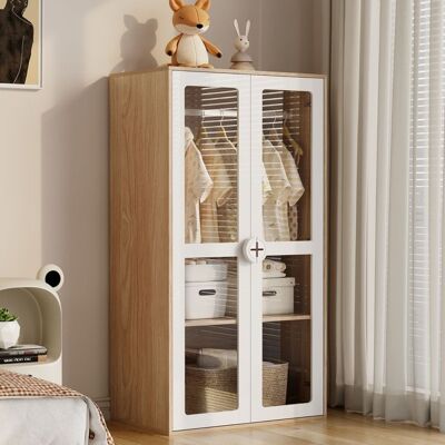 Armoire enfant - LEMONBEST - Armoire Enfant 80x50x150cm - 2 portes vitrées - 10 niveaux réglables - Finition blanc/bois Blanc - Publicité Armoire enfant - LEMONBEST - Armoire Enfant 80x50x150cm - 2 portes vitrées - 10 niveaux réglables - Finition blanc/bois Blanc - Publicité
