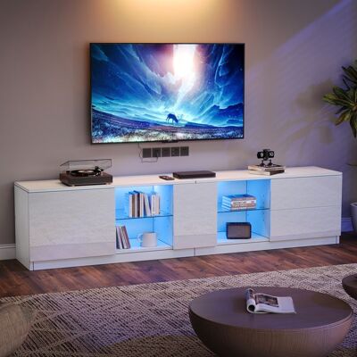 LEMLIT Meuble TV Blanc Brillant 160 cm Console TV avec Éclairage LED 2 Tiroirs 1 Placard et Étagère Verre Trempé - Adapté TV 65 Pouces Blanc - Publicité LEMLIT Meuble TV Blanc Brillant 160 cm Console TV avec Éclairage LED 2 Tiroirs 1 Placard et Étagère Verre Trempé - Adapté TV 65 Pouces Blanc - Publicité