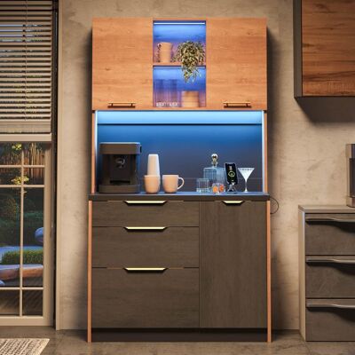 LEMLIT Meuble Haut de Cuisine Buffet 100x40x180 cm avec Éclairage LED Plan de Travail Noir 3 Tiroirs + Rangement Étagère - Effet Béton Noir - Publicité LEMLIT Meuble Haut de Cuisine Buffet 100x40x180 cm avec Éclairage LED Plan de Travail Noir 3 Tiroirs + Rangement Étagère - Effet Béton Noir - Publicité
