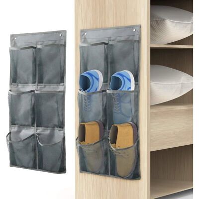Lot de 2 Range-chaussures Suspendu de Porte 6 Grandes Poches en Maille Sans Perçage Tissu Oxford 600D Gris pour Rangement - Publicité Lot de 2 Range-chaussures Suspendu de Porte 6 Grandes Poches en Maille Sans Perçage Tissu Oxford 600D Gris pour Rangement - Publicité