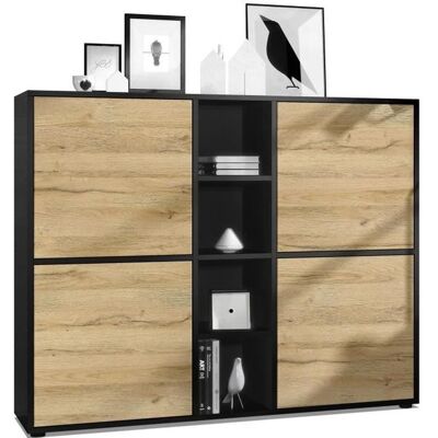 Vladon Buffet haut Cuba V3 avec 12 compartiments caisson en noir mat - Façades en Chêne Nature Marron - Publicité Vladon Buffet haut Cuba V3 avec 12 compartiments caisson en noir mat - Façades en Chêne Nature Marron - Publicité