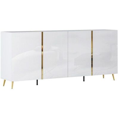 VENTE-UNIQUE Buffet avec 4 portes - 200 cm - Blanc brillant et Doré - MARZIALO Jaune - Publicité VENTE-UNIQUE Buffet avec 4 portes - 200 cm - Blanc brillant et Doré - MARZIALO Jaune - Publicité