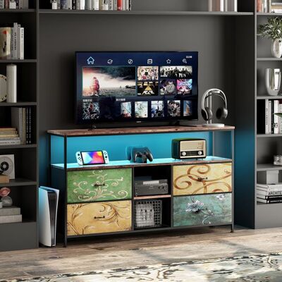 COZIFOME Meuble TV Moderne Armoire TV avec Eclairage LED 4 TiroirsTexture Sculptée CompartimentsRangement Pratique137x30x78cm - Publicité COZIFOME Meuble TV Moderne Armoire TV avec Eclairage LED 4 TiroirsTexture Sculptée CompartimentsRangement Pratique137x30x78cm - Publicité