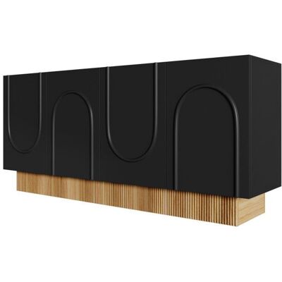 OEM Buffet Moderne à 4 Portes Mate Relief en Forme U en Noir Multiples Compartiments Base en Grain de Bois 160×75×38 cm Noir - Publicité OEM Buffet Moderne à 4 Portes Mate Relief en Forme U en Noir Multiples Compartiments Base en Grain de Bois 160×75×38 cm Noir - Publicité