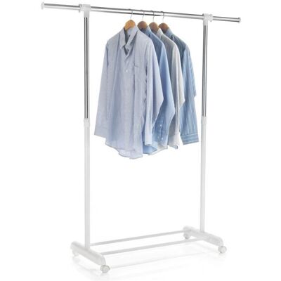 CARO-MÖBEL Portant à vêtements SALA en métal chromé et blanc penderie simple sur roulettes avec 1 barre extensible hauteur réglable Blanc - Publicité CARO-MÖBEL Portant à vêtements SALA en métal chromé et blanc penderie simple sur roulettes avec 1 barre extensible hauteur réglable Blanc - Publicité