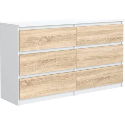 Commode 6 tiroirs - Meblocker - Sonoma & Blanc 140 cm - Meuble de Rangement Spacieux - Salon Bureau chambre à couche & enfant Blanc - Publicité Commode 6 tiroirs - Meblocker - Sonoma & Blanc 140 cm - Meuble de Rangement Spacieux - Salon Bureau chambre à couche & enfant Blanc - Publicité
