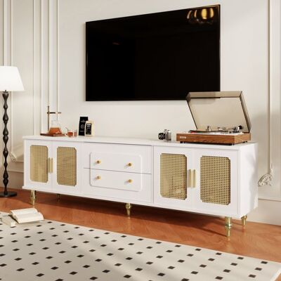 NALOOKAMIC Armoire TV Style Rétro Meuble TV 4 Porte en Rotin 2 Tiroirs Meubles de salon Elégant Blanc 175x38x55.5cm Blanc - Publicité NALOOKAMIC Armoire TV Style Rétro Meuble TV 4 Porte en Rotin 2 Tiroirs Meubles de salon Elégant Blanc 175x38x55.5cm Blanc - Publicité