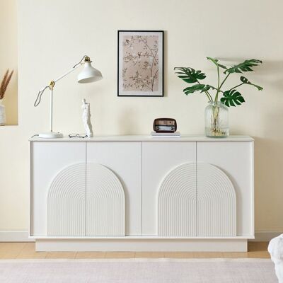 OEM Buffet Blanc Mat Élégante Moderne 4 Portes Cintrées en Pas de Poignée Grand Rangement Pour Salon et Salle à Manger 160x38x80 cm Blanc - Publicité OEM Buffet Blanc Mat Élégante Moderne 4 Portes Cintrées en Pas de Poignée Grand Rangement Pour Salon et Salle à Manger 160x38x80 cm Blanc - Publicité