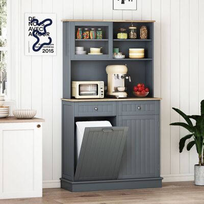 Buffet de Cuisine COSTWAY à Double Poubelle Inclinable 38L Comptoir en Bois dHévéa Étagères Réglables Armoire de Rangement Gris Gris - Publicité Buffet de Cuisine COSTWAY à Double Poubelle Inclinable 38L Comptoir en Bois dHévéa Étagères Réglables Armoire de Rangement Gris Gris - Publicité