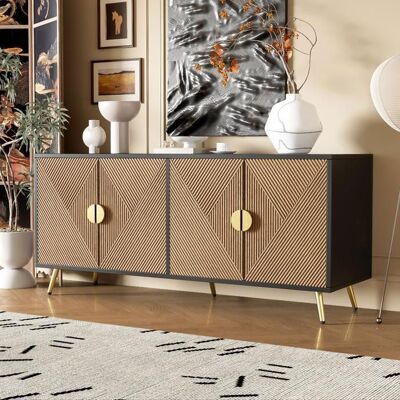 MERAX Buffet de Salon 160 x 40 x 75 cm Bois et Noir avec 4 Portes Poignées Dorées Brossées et Pieds Métal Bahut Moderne Chic Marron - Publicité MERAX Buffet de Salon 160 x 40 x 75 cm Bois et Noir avec 4 Portes Poignées Dorées Brossées et Pieds Métal Bahut Moderne Chic Marron - Publicité