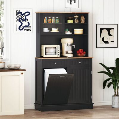 Buffet de Cuisine COSTWAY à Double Poubelle Inclinable 38L Comptoir en Bois dHévéa Étagères Réglables Armoire de Rangement Noir Noir - Publicité Buffet de Cuisine COSTWAY à Double Poubelle Inclinable 38L Comptoir en Bois dHévéa Étagères Réglables Armoire de Rangement Noir Noir - Publicité