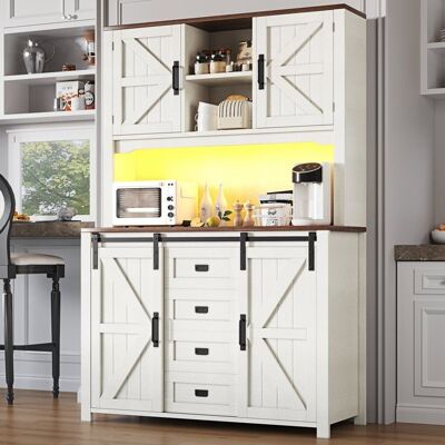 MERAX Buffet de Cuisine Haut 115 x 40 x 1747cm avec Portes Coulissantes et 2 Tiroirs - Meuble de Rangement LED Style Vintage Blanc Blanc - Publicité MERAX Buffet de Cuisine Haut 115 x 40 x 1747cm avec Portes Coulissantes et 2 Tiroirs - Meuble de Rangement LED Style Vintage Blanc Blanc - Publicité