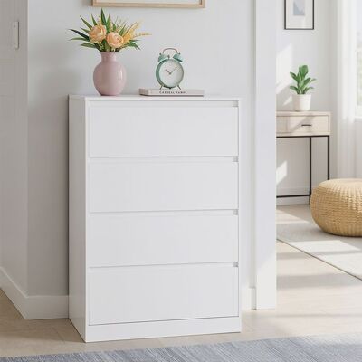 VASAGLE Commode de Chambre 4 Tiroirs Meuble de Rangement 40 x 60 x 974 cm Style Moderne Blanc Blanc - Publicité VASAGLE Commode de Chambre 4 Tiroirs Meuble de Rangement 40 x 60 x 974 cm Style Moderne Blanc Blanc - Publicité