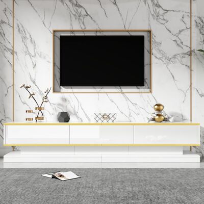 MODERNLUXE Meuble TV brillant 200 x 40 x 40 cm - 3 tiroirs - Panneaux de particules - Blanc Blanc - Publicité MODERNLUXE Meuble TV brillant 200 x 40 x 40 cm - 3 tiroirs - Panneaux de particules - Blanc Blanc - Publicité