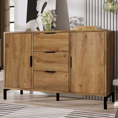 NECHE Commode avec 2 Portes et 3 Tiroirs CasierArmoire Chambre Vintage Buffet Bas Etagères Réglables Chêne Profond 120x40x76cm Marron - Publicité NECHE Commode avec 2 Portes et 3 Tiroirs CasierArmoire Chambre Vintage Buffet Bas Etagères Réglables Chêne Profond 120x40x76cm Marron - Publicité