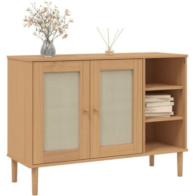 VIDAXL (SOLDE dété) Placard/Buffet bas - Décor salon - SENJA aspect rotin marron 112 x 40 x 80cm bois massif de pin *aspect Marron - Publicité VIDAXL (SOLDE dété) Placard/Buffet bas - Décor salon - SENJA aspect rotin marron 112 x 40 x 80cm bois massif de pin *aspect Marron - Publicité