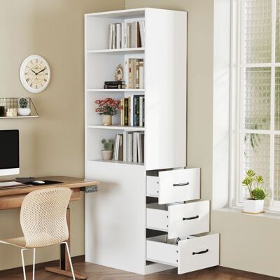 OEM Bibliothèque étroite avec tiroirs - 180 cm de hauteur - Blanc - Panneau de particules - 60x38 cm Blanc - Publicité OEM Bibliothèque étroite avec tiroirs - 180 cm de hauteur - Blanc - Panneau de particules - 60x38 cm Blanc - Publicité