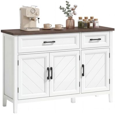 Buffet de salon - HOMCOM - style rustique - 3 portes en chevron 2 tiroirs et 2 étagères réglables - bois - 110x35x805cm - blanc Blanc - Publicité Buffet de salon - HOMCOM - style rustique - 3 portes en chevron 2 tiroirs et 2 étagères réglables - bois - 110x35x805cm - blanc Blanc - Publicité