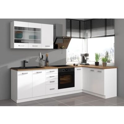 ATLAS Cuisine complète dangle 8 éléments (reversible droit / gauche) - Décor blanc - L270 cm - Plan de travail non inclus Blanc - Publicité ATLAS Cuisine complète dangle 8 éléments (reversible droit / gauche) - Décor blanc - L270 cm - Plan de travail non inclus Blanc - Publicité