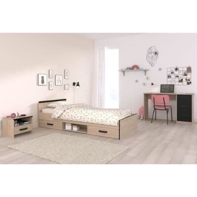 Ensemble chambre enfant Parisot - Lit, chevet, bureau - Chene/noir - Publicité Ensemble chambre enfant Parisot - Lit, chevet, bureau - Chene/noir - Publicité