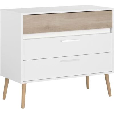 Commode AALBORG 3 Tiroirs - Décor blanc et chêne - Scandinave - L 908 x P 40 x H 775cm - PARISOT Blanc - Publicité Commode AALBORG 3 Tiroirs - Décor blanc et chêne - Scandinave - L 908 x P 40 x H 775cm - PARISOT Blanc - Publicité