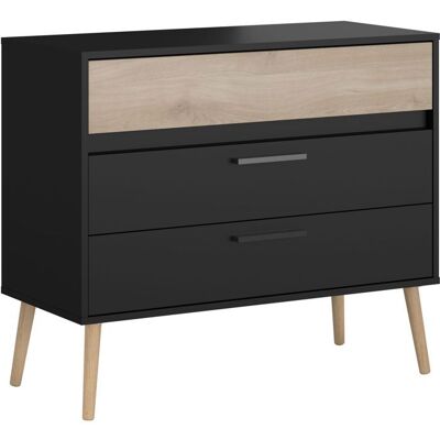 Commode - AALBORG - 3 tiroirs - Décor Noir et chêne - Style Scandinave - L908 x P399 x H775 cm - PARISOT Noir - Publicité Commode - AALBORG - 3 tiroirs - Décor Noir et chêne - Style Scandinave - L908 x P399 x H775 cm - PARISOT Noir - Publicité