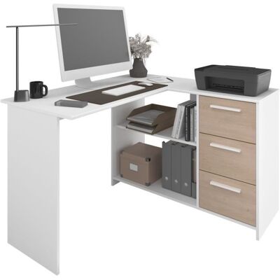 PARISOT Bureau dangle 3 tiroirs - Décor Blanc / Chêne - 1212 x 745 x 111 cm - ESSENTIEL Blanc - Publicité PARISOT Bureau dangle 3 tiroirs - Décor Blanc / Chêne - 1212 x 745 x 111 cm - ESSENTIEL Blanc - Publicité