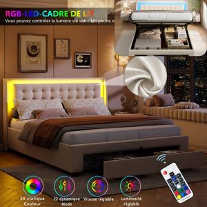 Lit Coffre - AMBIANCE - 140 x 190 cm - Lit Double Hydraulique avec tiroirs - Tissu velours - Lit rembourré - Espace de rangement Beige - Publicité Lit Coffre - AMBIANCE - 140 x 190 cm - Lit Double Hydraulique avec tiroirs - Tissu velours - Lit rembourré - Espace de rangement Beige - Publicité