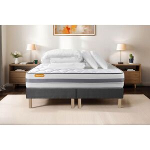 SEPTNUITS Pack matelas 160x200 + double sommiers 80x200 Memo Spring Ressorts ensachés 3 zones MAXI épaisseur + Couette + 2 oreillers Gris - Publicité SEPTNUITS Pack matelas 160x200 + double sommiers 80x200 Memo Spring Ressorts ensachés 3 zones MAXI épaisseur + Couette + 2 oreillers Gris - Publicité