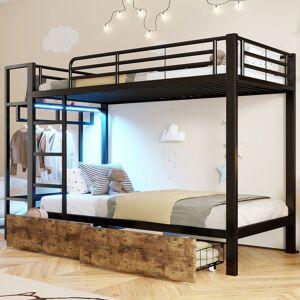 Lit superposé - MERAX - 90x200 - Métal & MDF - 2 tiroirs étagères - LED intelligente Noir - Publicité Lit superposé - MERAX - 90x200 - Métal & MDF - 2 tiroirs étagères - LED intelligente Noir - Publicité