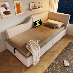 Lit coffre rembourré - MERAX - Daybed - Velours beige - USB-C & lampe de lecture - Sommier à lattes bois Beige - Publicité Lit coffre rembourré - MERAX - Daybed - Velours beige - USB-C & lampe de lecture - Sommier à lattes bois Beige - Publicité