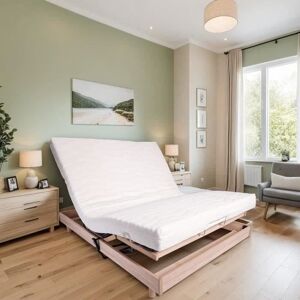 WEBED Ensemble relaxation matelas + sommier électrique 140x190cm - Mousse - Ferme - TALCA Fabrication française Beige - Publicité WEBED Ensemble relaxation matelas + sommier électrique 140x190cm - Mousse - Ferme - TALCA Fabrication française Beige - Publicité