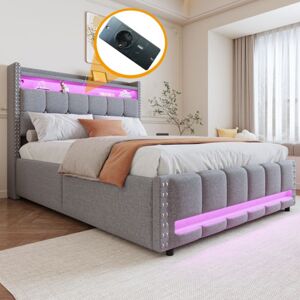 HNCBB Lit Coffre Adulte 140X200 cm avec Éclairage LED et Prise USB Lit Double Capitonné avec Étagères et Rangements Tissu Lin Gris Clair Gris - Publicité HNCBB Lit Coffre Adulte 140X200 cm avec Éclairage LED et Prise USB Lit Double Capitonné avec Étagères et Rangements Tissu Lin Gris Clair Gris - Publicité