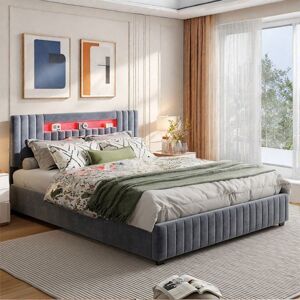 RWUDV 160x200 Lit coffre lit double capitonné avec LED lit hydraulique lit adultelit 160x200 avec sommier à lattes en boisveloursgris Gris - Publicité RWUDV 160x200 Lit coffre lit double capitonné avec LED lit hydraulique lit adultelit 160x200 avec sommier à lattes en boisveloursgris Gris - Publicité