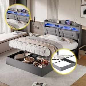 RAVAS Lit Coffre 140 x 190 avec LED et USB Lit 2 Personnes avec Tête de Lit Capitonnée et Rangement Lit Adulte sans Matela Lin Gris - Publicité RAVAS Lit Coffre 140 x 190 avec LED et USB Lit 2 Personnes avec Tête de Lit Capitonnée et Rangement Lit Adulte sans Matela Lin Gris - Publicité