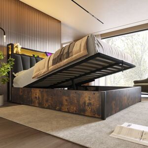 MERAX Lit Double 160x200 cm avec Coffre de Rangement Tête de Lit LED avec USB et Prises Cadre Métal Gris Marron - Publicité MERAX Lit Double 160x200 cm avec Coffre de Rangement Tête de Lit LED avec USB et Prises Cadre Métal Gris Marron - Publicité