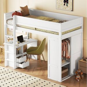 MERAX Lit Mezzanine Blanc avec Bureau Penderie Escalier et Tiroirs Lit Haut pour Enfant 90x200 cm Blanc - Publicité MERAX Lit Mezzanine Blanc avec Bureau Penderie Escalier et Tiroirs Lit Haut pour Enfant 90x200 cm Blanc - Publicité