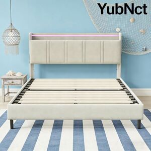 YubNct Lit double design 160 x 200 cm avec LED USB - Cadre à barreaux durable Prises électriques Solution chambre Beige - Publicité YubNct Lit double design 160 x 200 cm avec LED USB - Cadre à barreaux durable Prises électriques Solution chambre Beige - Publicité