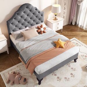 Lit simple rembourré - MERAX - Merax Cadre de Lit - 90x200 cm - Velours gris - Tête de lit réglable Gris - Publicité Lit simple rembourré - MERAX - Merax Cadre de Lit - 90x200 cm - Velours gris - Tête de lit réglable Gris - Publicité