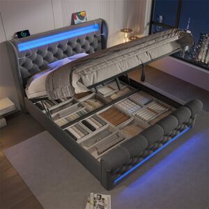 AMAKUS Lit Coffre 140x200 avec Sommier et LED Lit 2 Personnes avec Rangement Lits pour Adulte Adolescent Ports USB-C Velours Gris Gris - Publicité AMAKUS Lit Coffre 140x200 avec Sommier et LED Lit 2 Personnes avec Rangement Lits pour Adulte Adolescent Ports USB-C Velours Gris Gris - Publicité