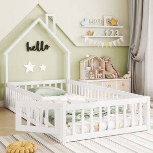 MERAX Lit Cabane Enfant Blanc - 90x200 cm - Bois Massif de Pin - Barrières de Sécurité - Design Cheminée Blanc - Publicité MERAX Lit Cabane Enfant Blanc - 90x200 cm - Bois Massif de Pin - Barrières de Sécurité - Design Cheminée Blanc - Publicité