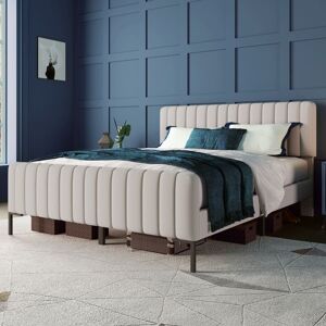 MERAX Lit Double Rembourré 140x200 cm en Lin Gris Beige avec Tête de Lit Réglable – Cadre de Lit Moderne et Confortable pour Chambre Gris - Publicité MERAX Lit Double Rembourré 140x200 cm en Lin Gris Beige avec Tête de Lit Réglable – Cadre de Lit Moderne et Confortable pour Chambre Gris - Publicité