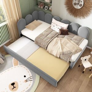 Lit gigogne banquette - MERAX - 90x200 cm - Velours - Lit tiroir 90x190 cm - Sommier inclus Gris - Publicité Lit gigogne banquette - MERAX - 90x200 cm - Velours - Lit tiroir 90x190 cm - Sommier inclus Gris - Publicité