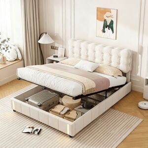 PERGAR Lit coffre 140x190 cadre de lit lit double pied de lit avec lumières à capteur LED velours beige Beige - Publicité PERGAR Lit coffre 140x190 cadre de lit lit double pied de lit avec lumières à capteur LED velours beige Beige - Publicité